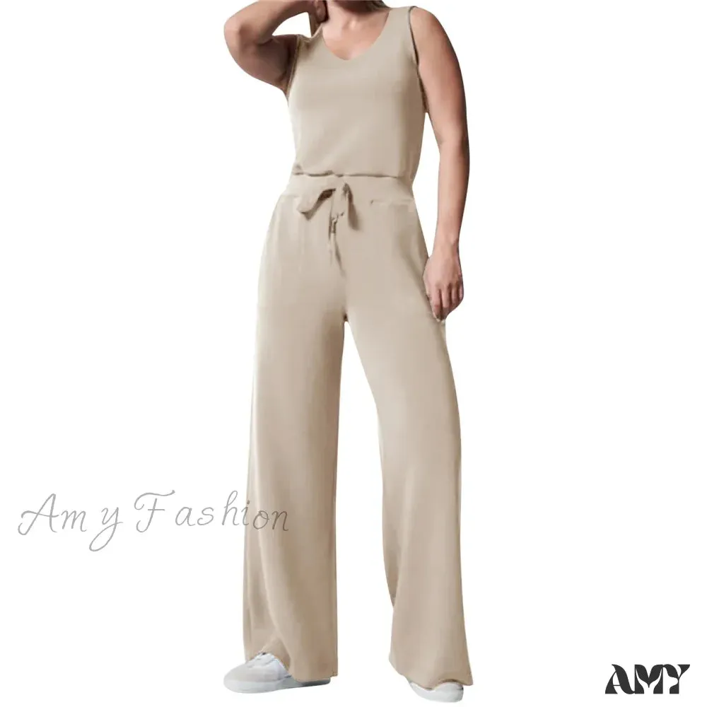 Solid Button Sleeveless Light Rip Straight Trendy Loose Trouser