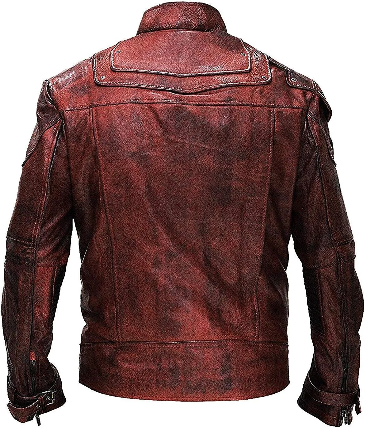 SpazeUp Distressed Red Maroon Leather Jacket Men - Star Superhero Cosplay Costume Jacket Pants