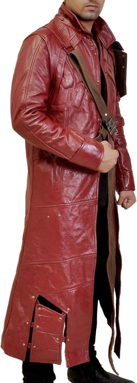 SpazeUp Distressed Red Maroon Leather Jacket Men - Star Superhero Cosplay Costume Jacket Pants