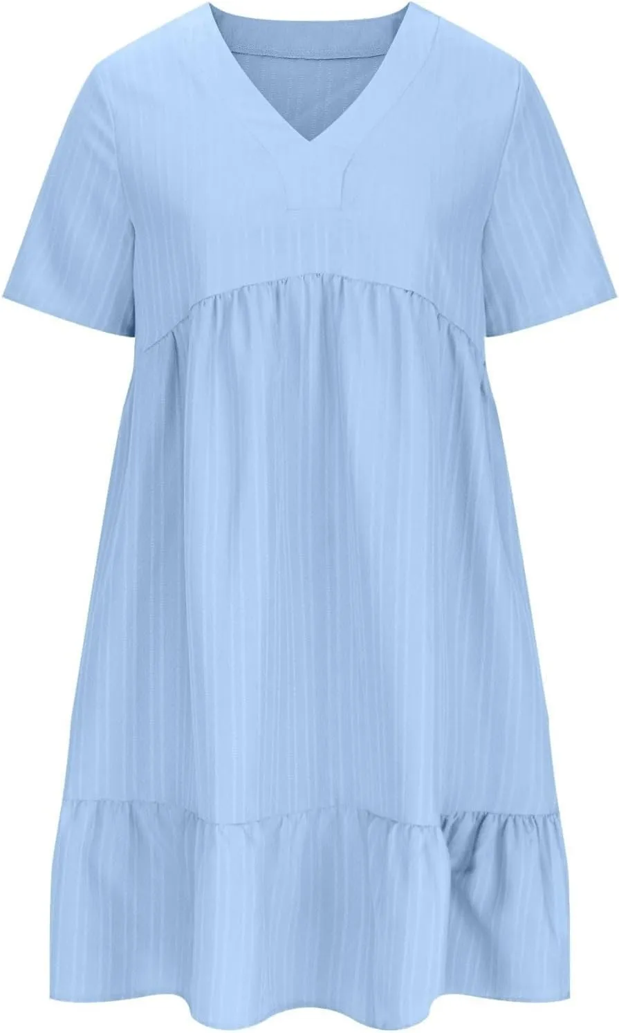 Summer Dresses for Women 2025 Short Sleeve Elegant Mini Dress Pleated Casual Dresses Ruffle Flowy V Neck Beach Sundresses
