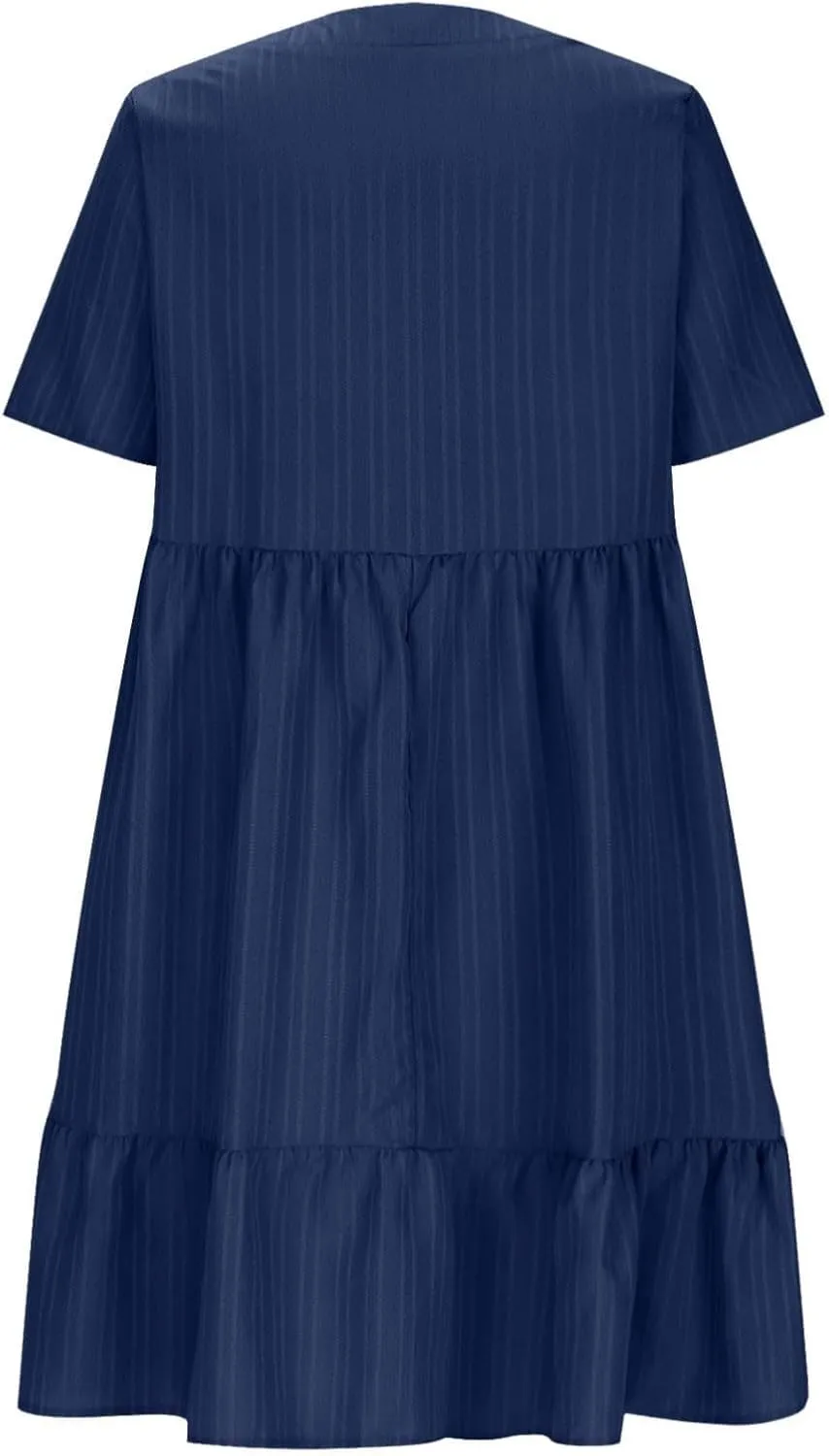 Summer Dresses for Women 2025 Short Sleeve Elegant Mini Dress Pleated Casual Dresses Ruffle Flowy V Neck Beach Sundresses