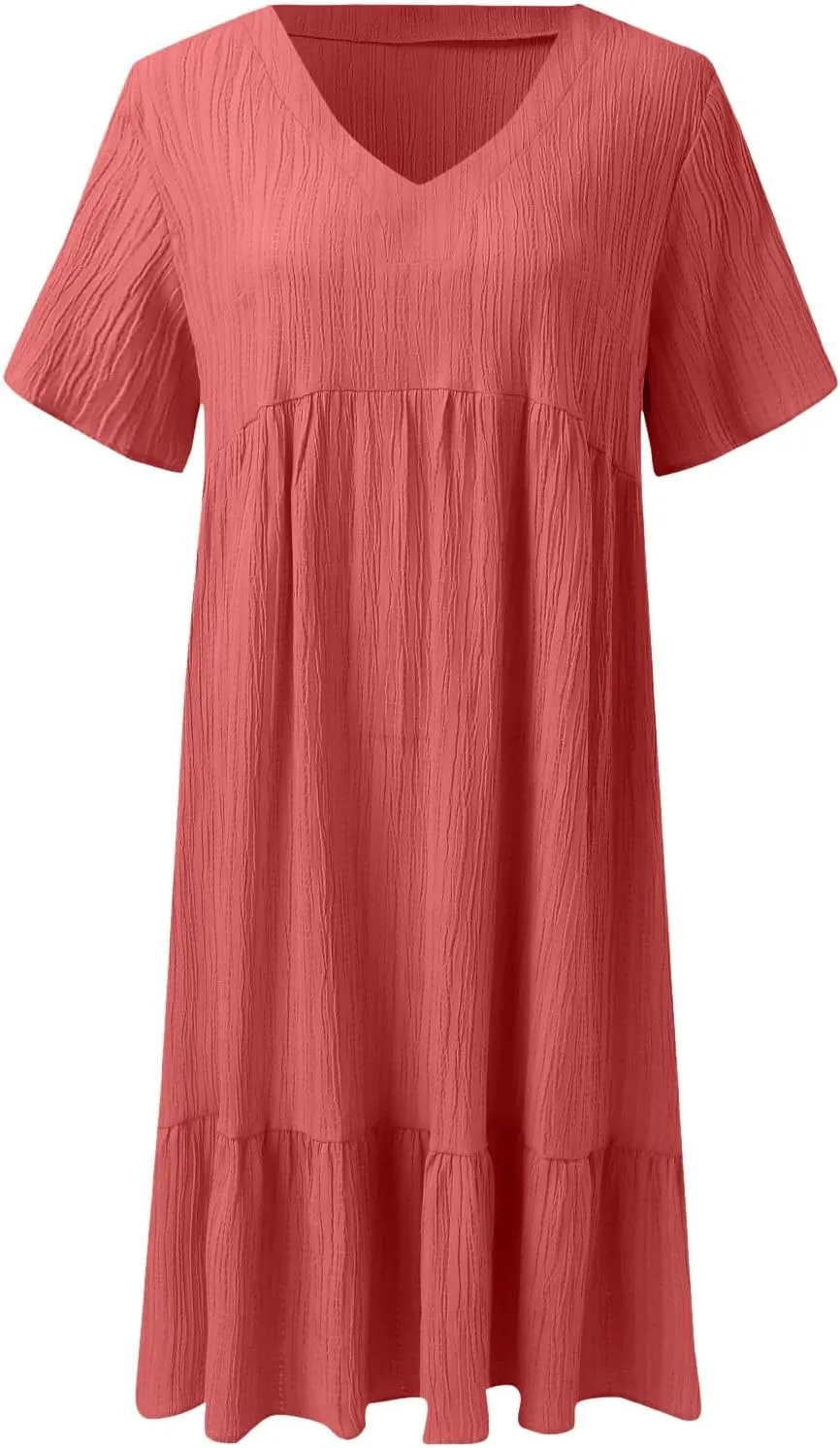 Summer Dresses for Women 2025 Short Sleeve Elegant Mini Dress Pleated Casual Dresses Ruffle Flowy V Neck Beach Sundresses