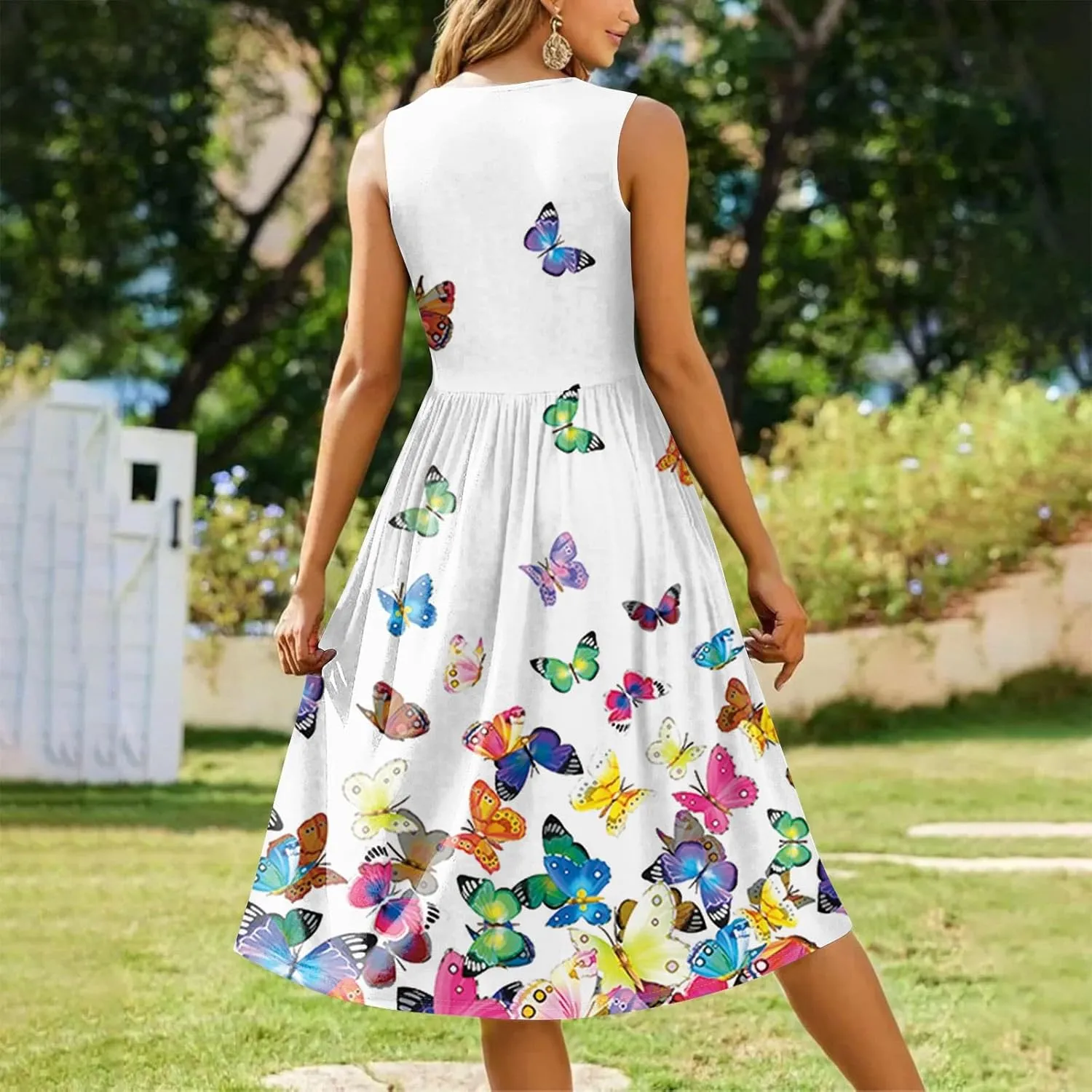 Summer Dresses for Women Casual Sleeveless Midi Dress Swing Tank Sundress Flowy Beach T-Shirt Dress with Pockets