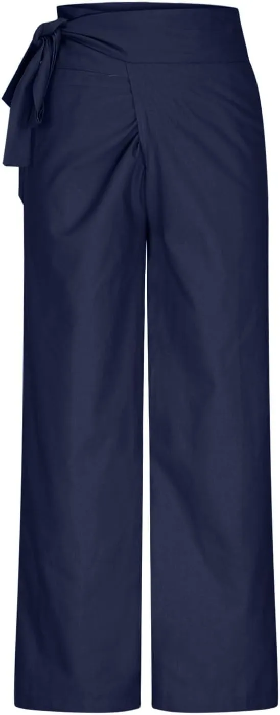 Uillui Dressy Casual Work Pants for Women Fashion Wrap High Waist Lace-Up Slacks Straight Leg Wide Leg Cotton Linen Trousers