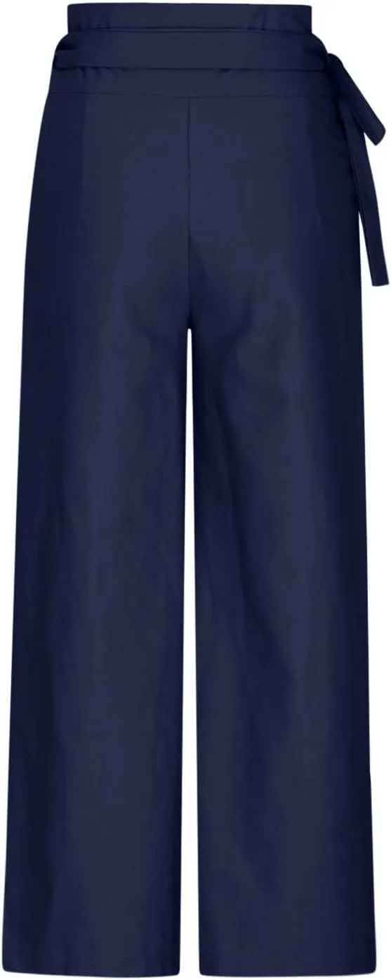 Uillui Dressy Casual Work Pants for Women Fashion Wrap High Waist Lace-Up Slacks Straight Leg Wide Leg Cotton Linen Trousers