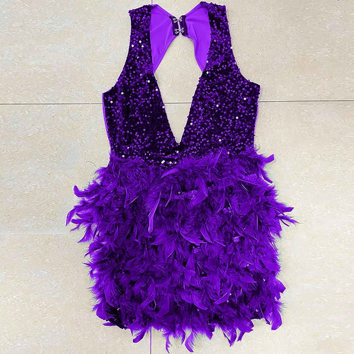 Wkishenl Women's Sexy Halter Deep V Neck Dress Sequin Party Cocktail Midi Dress Trendy 2024 Feather Short Dresses Elegant