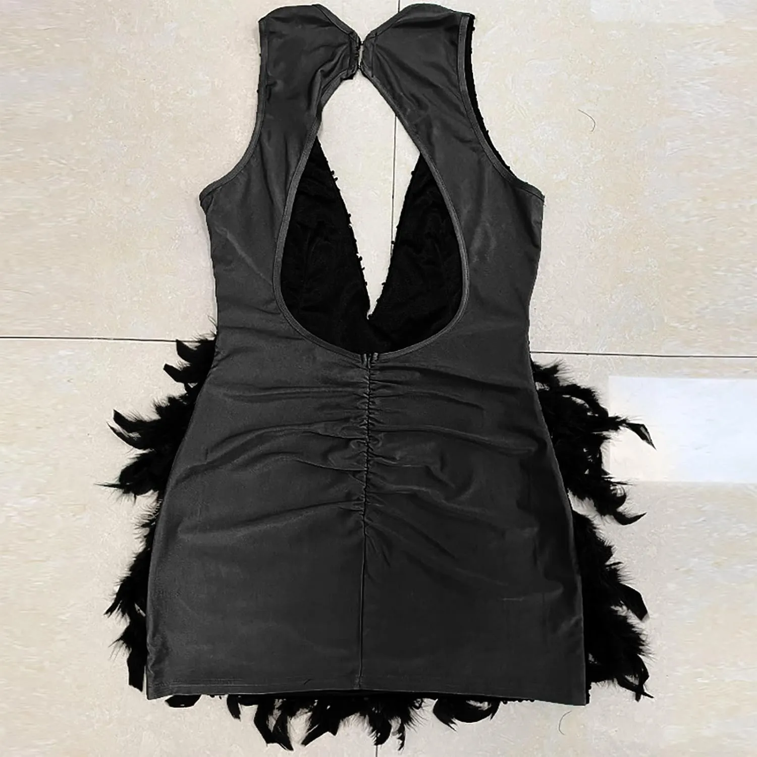 Wkishenl Women's Sexy Halter Deep V Neck Dress Sequin Party Cocktail Midi Dress Trendy 2024 Feather Short Dresses Elegant