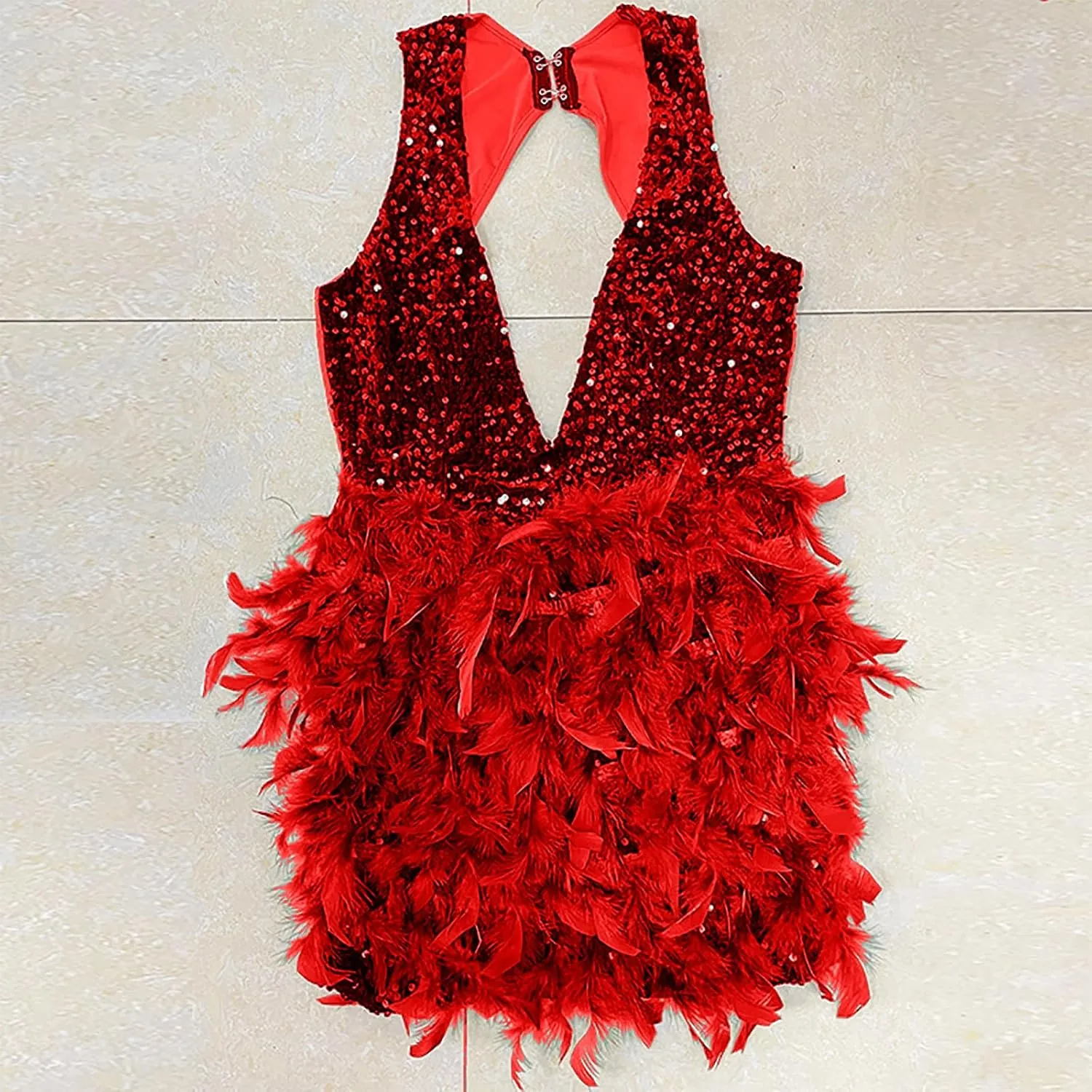 Wkishenl Women's Sexy Halter Deep V Neck Dress Sequin Party Cocktail Midi Dress Trendy 2024 Feather Short Dresses Elegant
