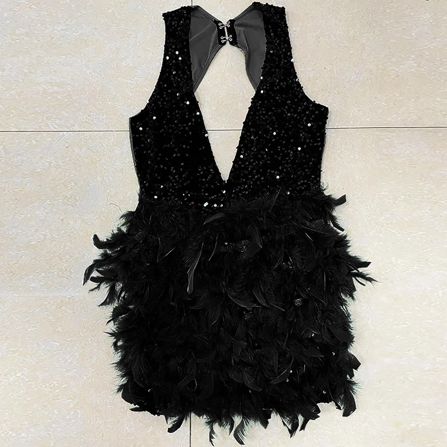 Wkishenl Women's Sexy Halter Deep V Neck Dress Sequin Party Cocktail Midi Dress Trendy 2024 Feather Short Dresses Elegant