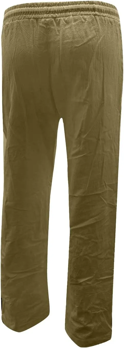 Women Cotton Linen Summer Drawstring Pant Trousers Elastic Waisted Baggy Stretchy Slim-Fit Palazzo Pants Trendy