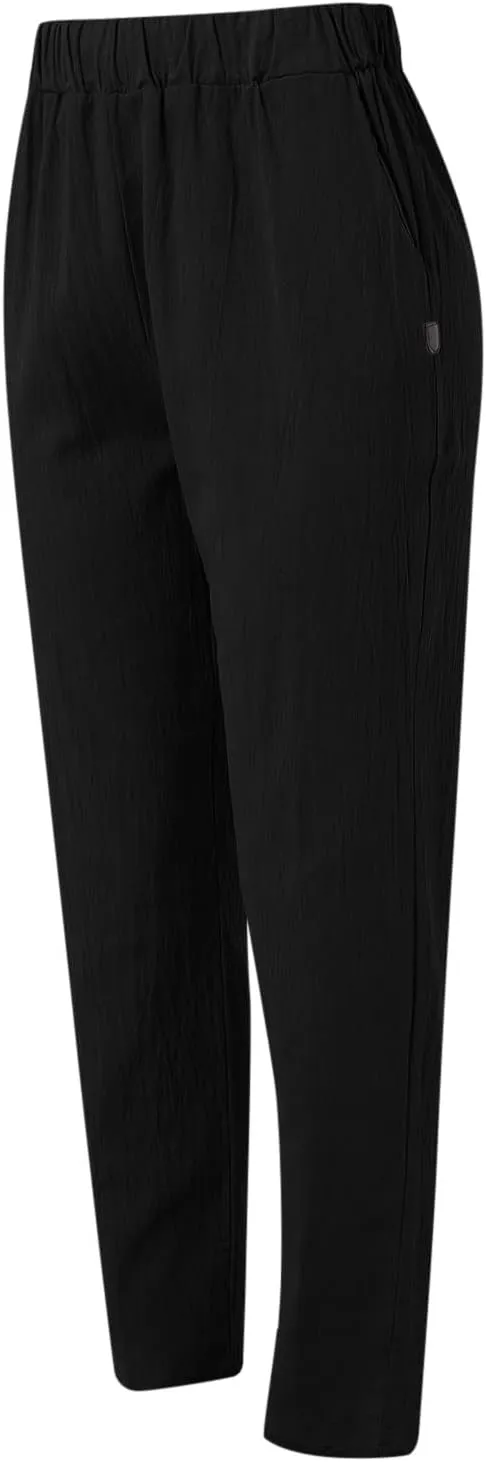 Women Linen Blend Summer Trendy Pant Trousers Elastic Waist Ankle Length Slim Fit Pant Trousers Beach