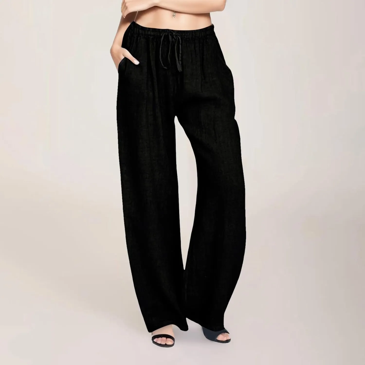 Women Linen Summer Printed Palazzo Pants Low Waist Stretchy Straight Loose Fit Palazzo Pants Trendy
