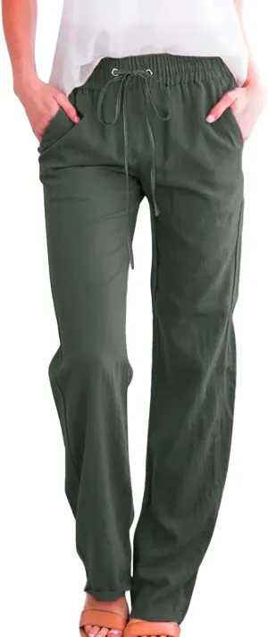 Women Linen Summer Printed Palazzo Pants Low Waist Stretchy Straight Loose Fit Palazzo Pants Trendy