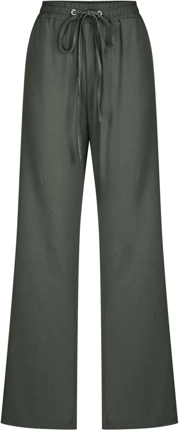 Women Linen Summer Printed Palazzo Pants Low Waist Stretchy Straight Loose Fit Palazzo Pants Trendy