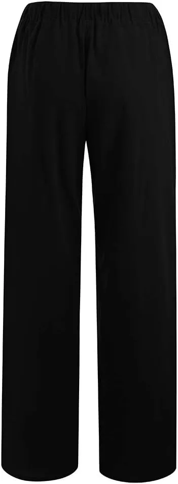 Women Linen Summer Printed Palazzo Pants Low Waist Stretchy Straight Loose Fit Palazzo Pants Trendy