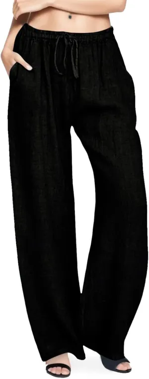 Women Linen Summer Printed Palazzo Pants Low Waist Stretchy Straight Loose Fit Palazzo Pants Trendy