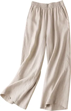 Women Linen Summer Tie Knot Palazzo Pants Low Waist Bootcut Loose Fit Trouser Trendy