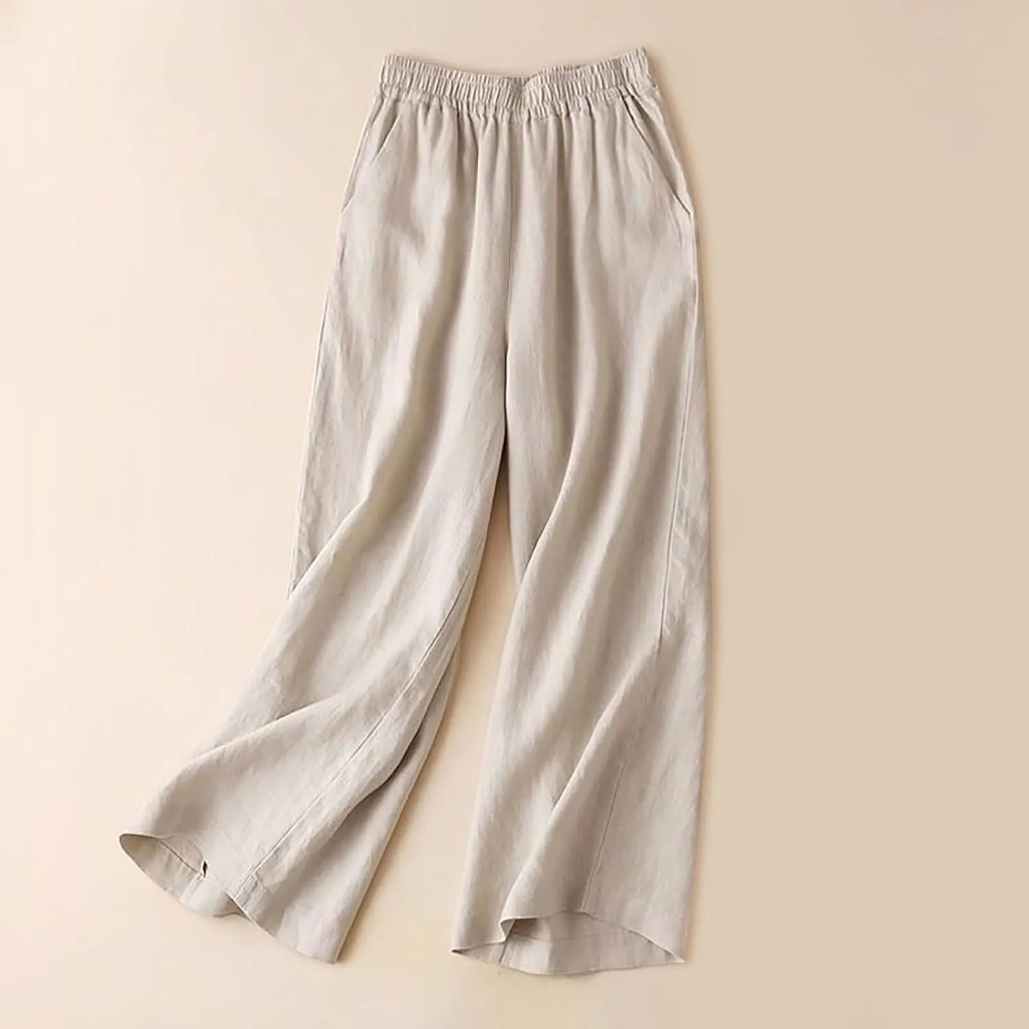 Women Linen Summer Tie Knot Palazzo Pants Low Waist Bootcut Loose Fit Trouser Trendy