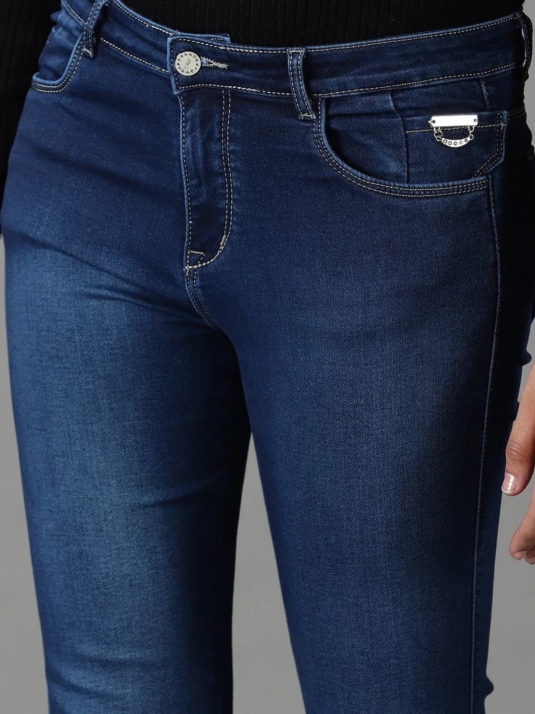 Women Navy Blue Bootcut High-Rise Light Fade Acid Wash Stretchable Jeans