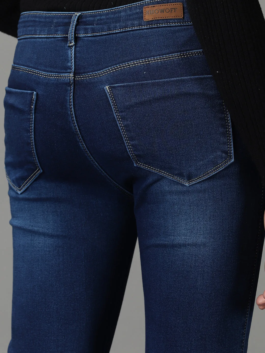 Women Navy Blue Bootcut High-Rise Light Fade Acid Wash Stretchable Jeans