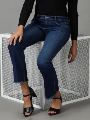 Women Navy Blue Bootcut High-Rise Light Fade Acid Wash Stretchable Jeans