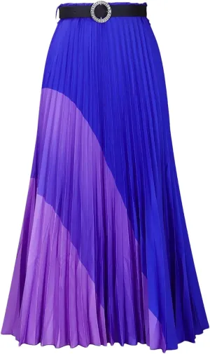 Women Summer Elastic Midi-Calf Long Skater High Waist Pleated Harajuku Geometric Print Knee Skirt