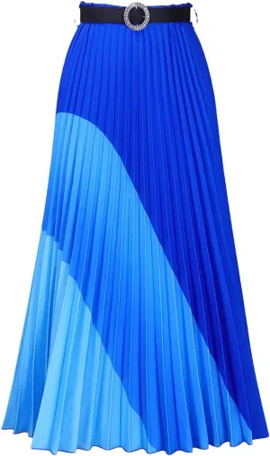 Women Summer Elastic Midi-Calf Long Skater High Waist Pleated Harajuku Geometric Print Knee Skirt