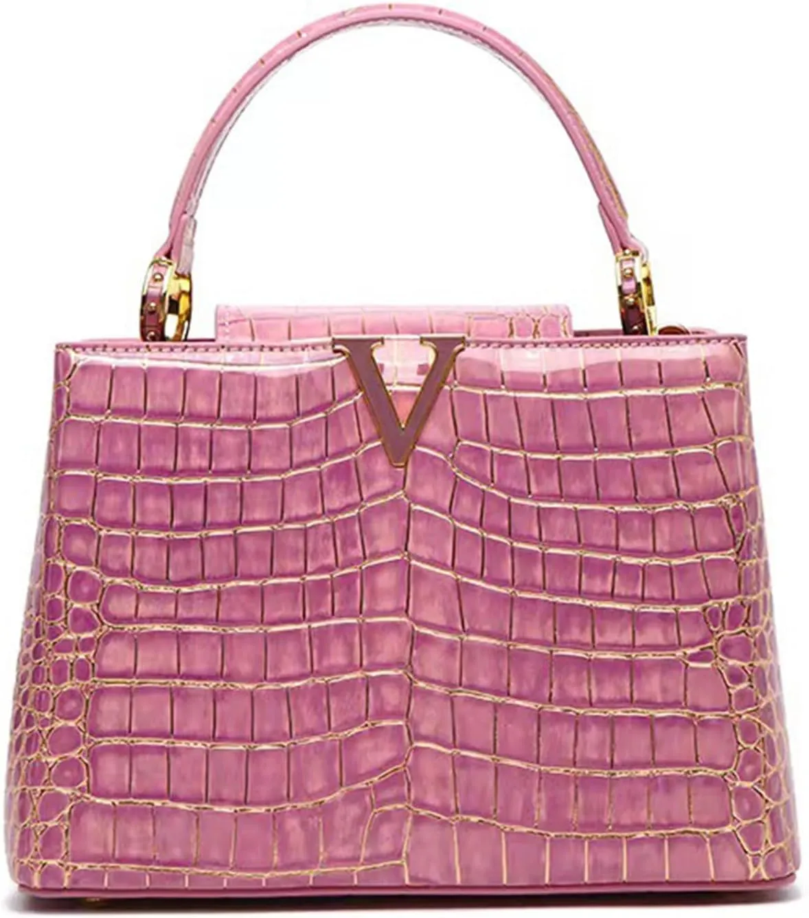 Women's Bright PU Leather Purse and Handbag Vintage Crocodile Pattern Work Satchel Tote Large Capacity Shoulder Bagsbag1080OWOISS