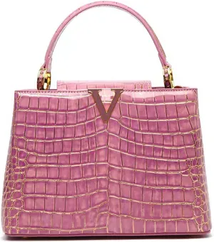 Women's Bright PU Leather Purse and Handbag Vintage Crocodile Pattern Work Satchel Tote Large Capacity Shoulder Bagsbag1080OWOISS
