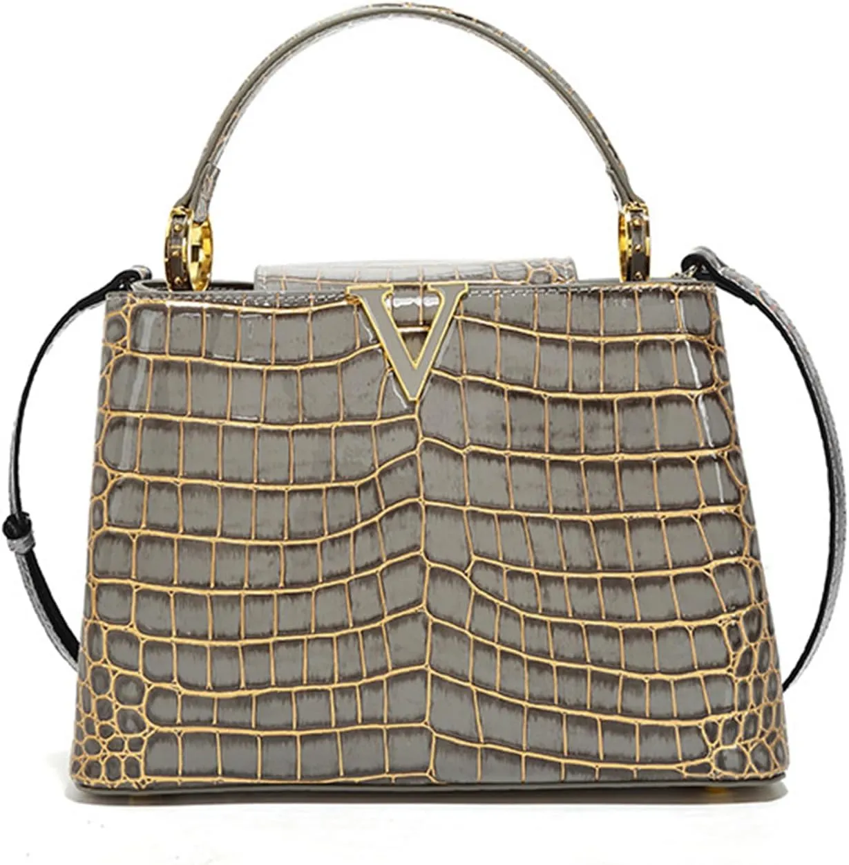 Women's Bright PU Leather Purse and Handbag Vintage Crocodile Pattern Work Satchel Tote Large Capacity Shoulder Bagsbag1084OWOISS
