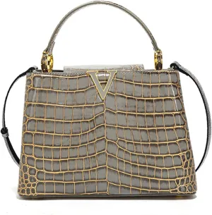 Women's Bright PU Leather Purse and Handbag Vintage Crocodile Pattern Work Satchel Tote Large Capacity Shoulder Bagsbag1084OWOISS