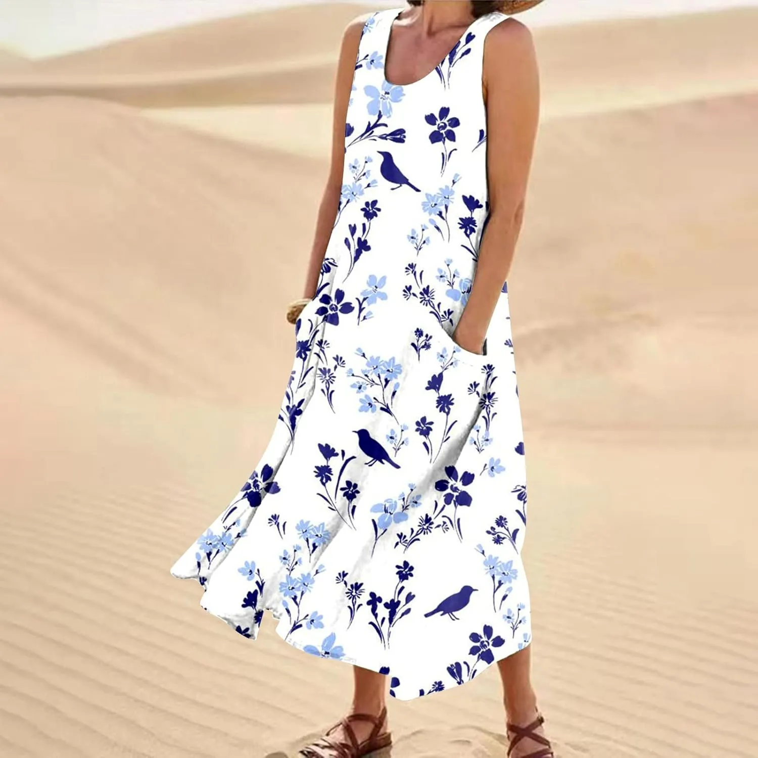 Women's Casual Sleeveless Maxi Dress 2025 Summer Tank Scoop Neck Loose Beach Sundress Beach Vacation Dresses
