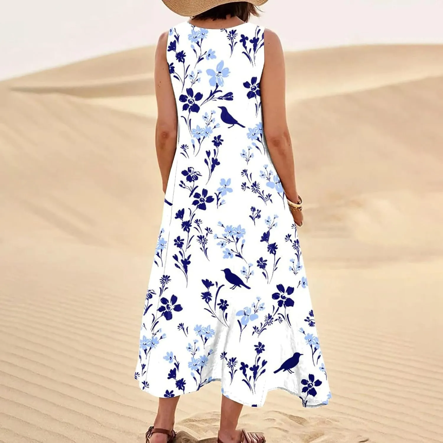 Women's Casual Sleeveless Maxi Dress 2025 Summer Tank Scoop Neck Loose Beach Sundress Beach Vacation Dresses