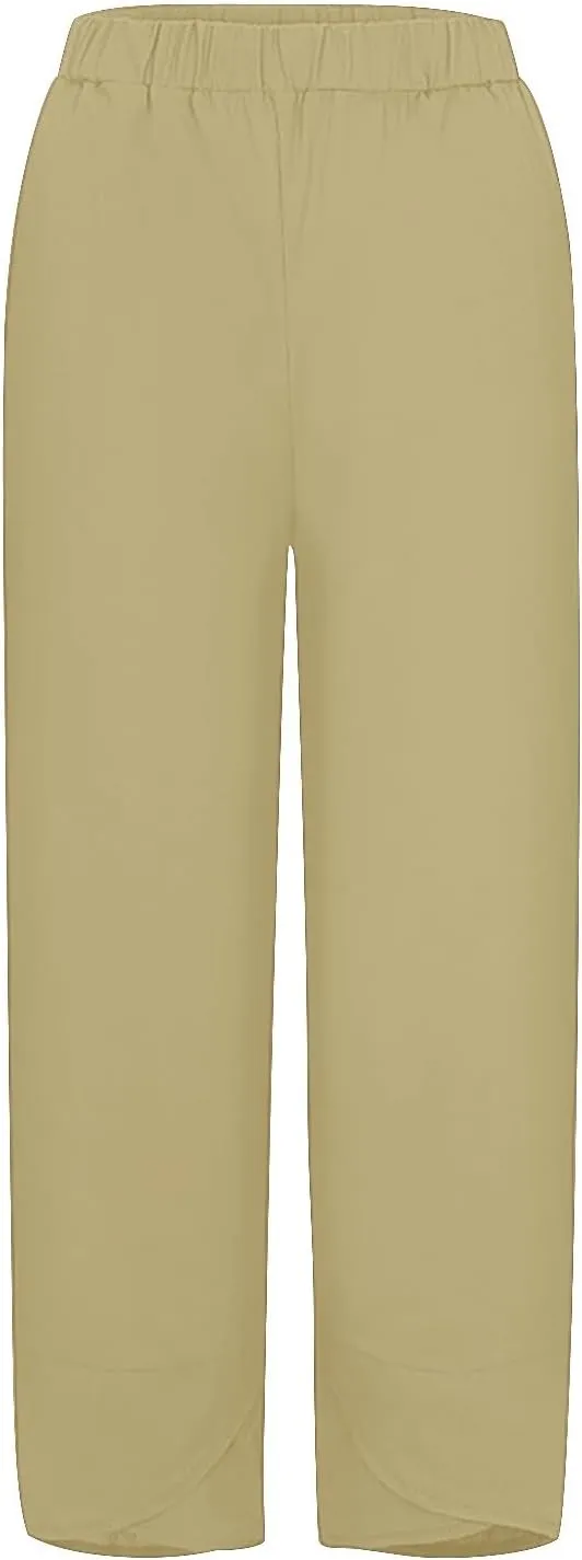 Women's Cotton Linen Pants Summer 2025 Casual Capri Pants with Pockets High Waisted Comfy Baggy Cropped Trousers