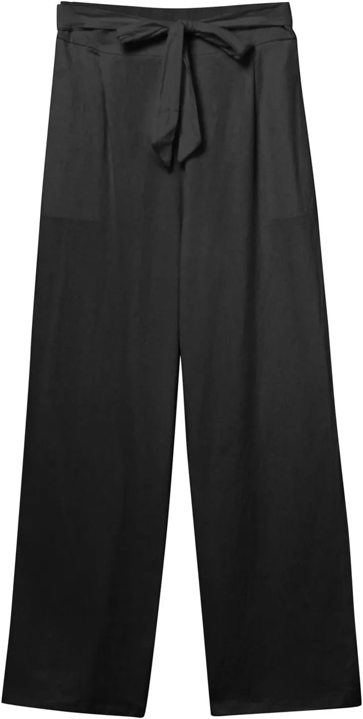 Womens Cotton Linen Summer Pull On Palazzo Pants Elastic Waist Ankle Length Slim-Fit Pant Trousers Vacation