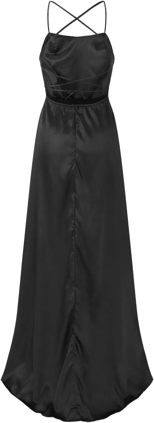 Women's Evening Formal Dresses 2024 Trendy Elegant Prom Dress Solid Satin Backless Split Cocktail Wedding Party Long Dresses