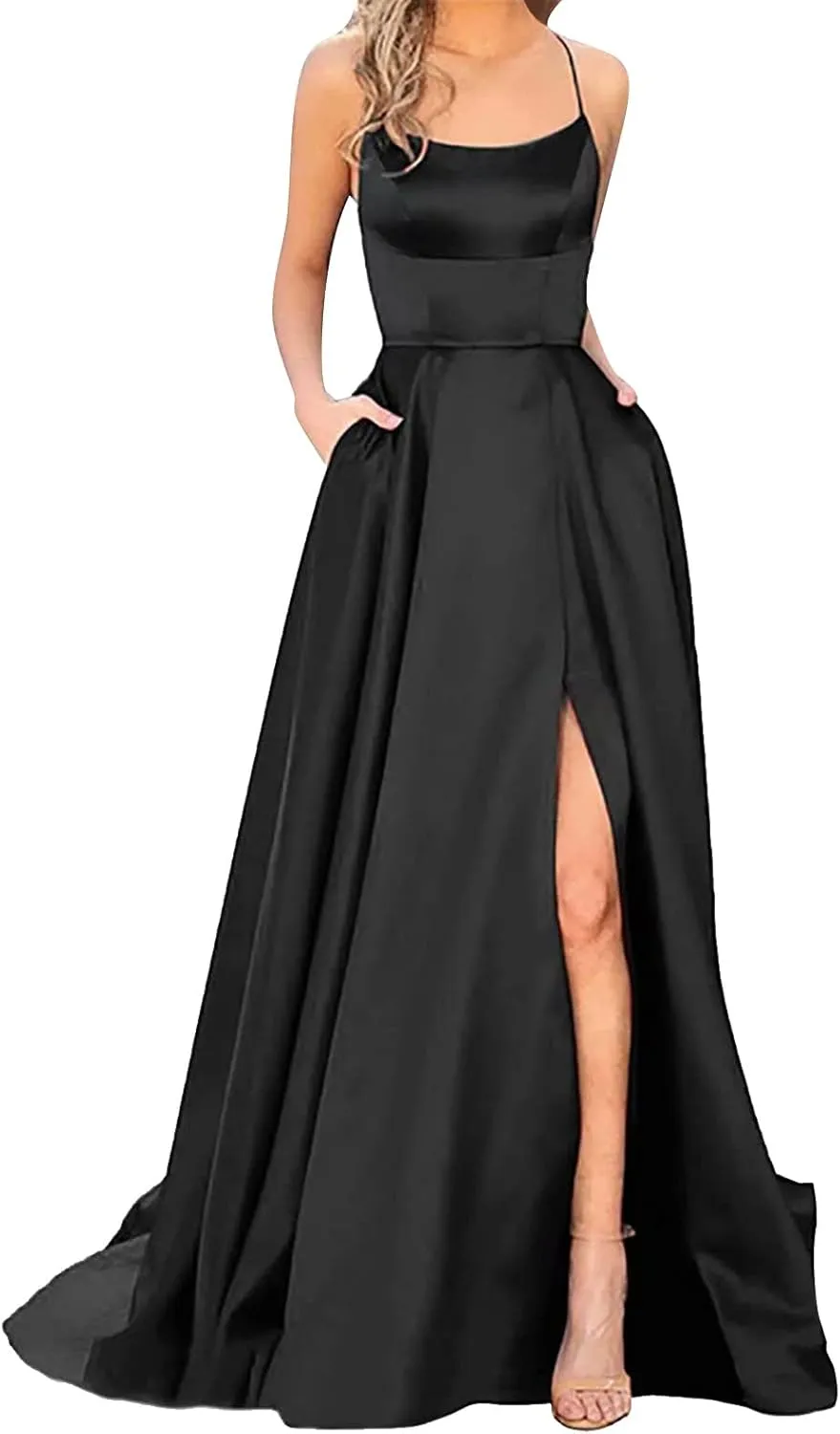 Women's Evening Formal Dresses 2024 Trendy Elegant Prom Dress Solid Satin Backless Split Cocktail Wedding Party Long Dresses