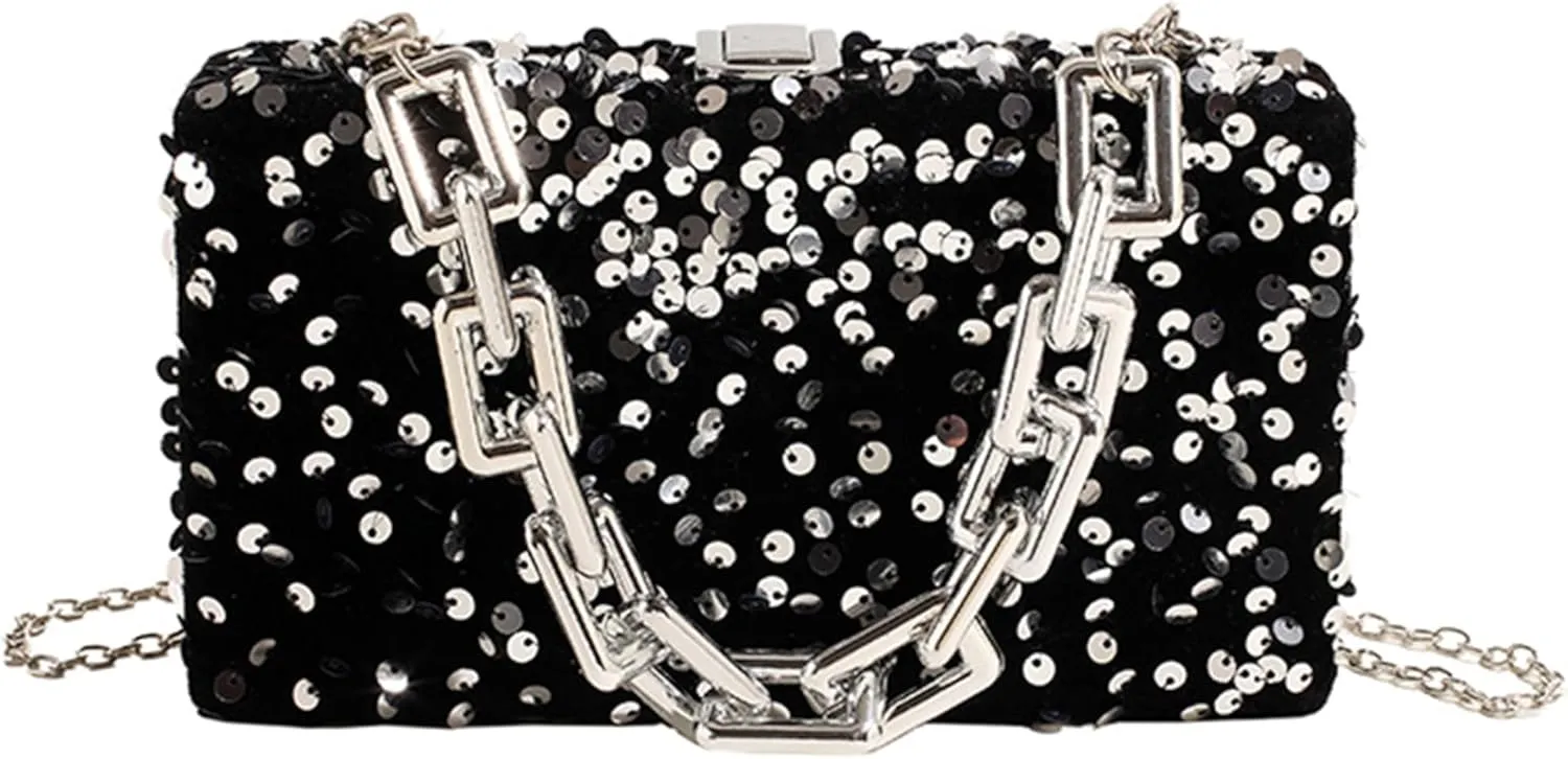 Women's Glitter Sequin Satchel Retro Evening Shoulder Bag Party Clutch Wedding Purse Fashion Crossbody Prom Handbagbag1868OWOISS