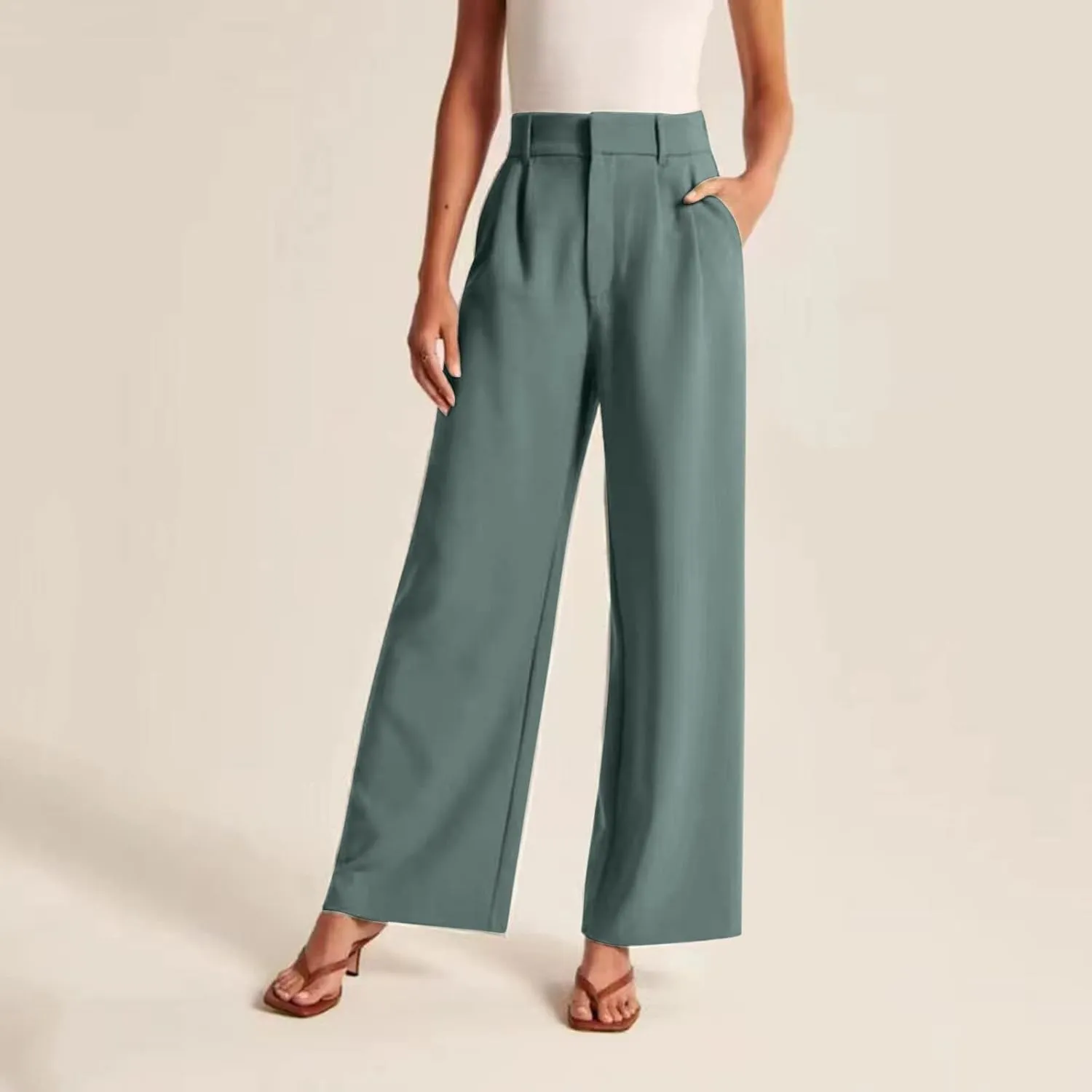 Womens Linen Blend Summer Casual Loose Pant Trousers High Waist Straight Slim Fit Pants Travel