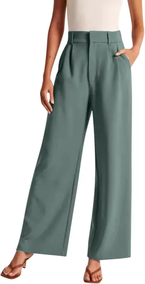 Womens Linen Blend Summer Casual Loose Pant Trousers High Waist Straight Slim Fit Pants Travel