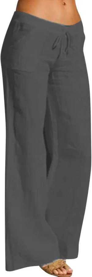 Women's Linen Blend Summer Loose Pants Low Waist Baggy Stretchy Loose Fit Pant Trousers Trendy