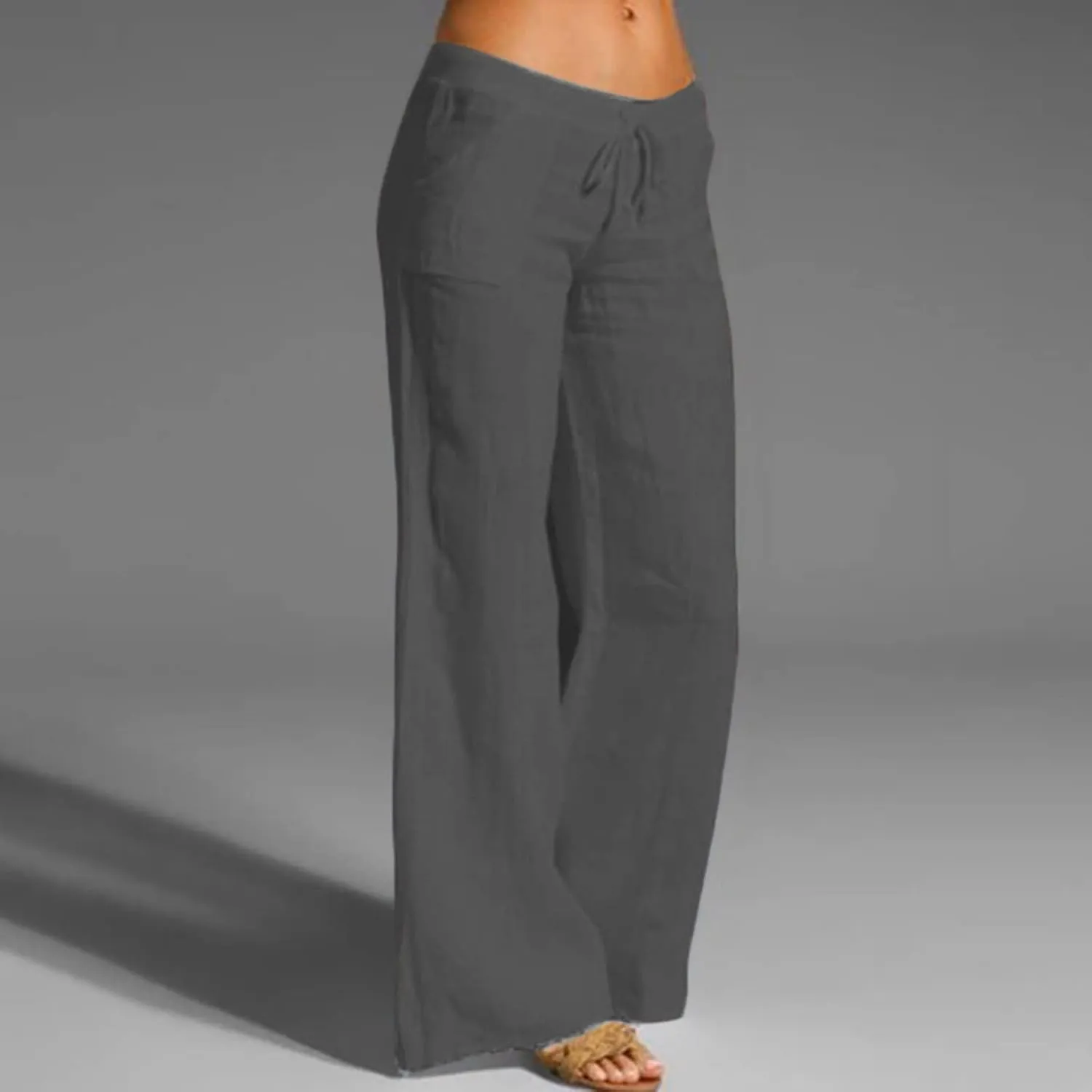 Women's Linen Blend Summer Loose Pants Low Waist Baggy Stretchy Loose Fit Pant Trousers Trendy