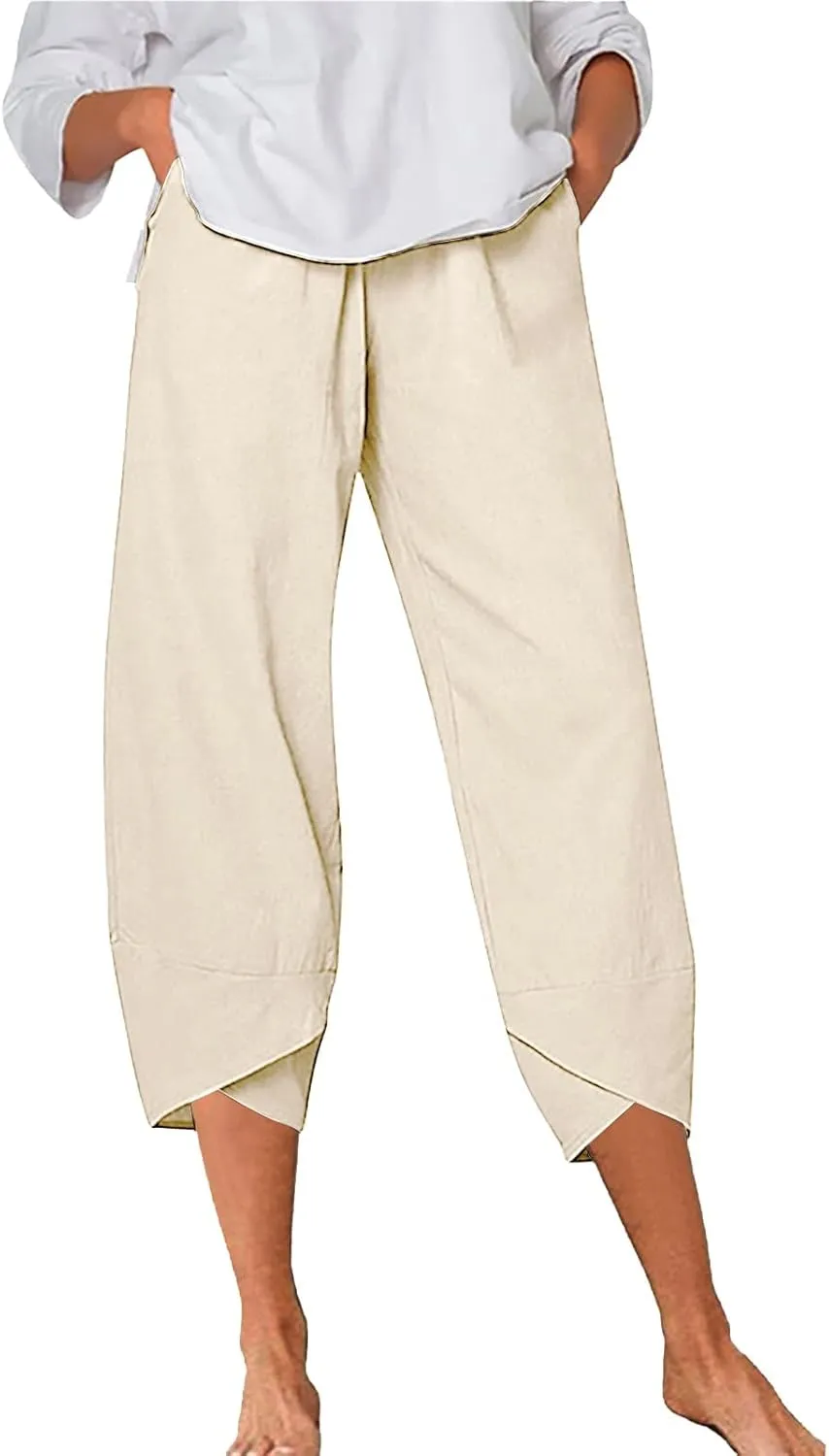 Women's Linen Blend Summer Split Flowy Pant Trousers High Waist Lounge Pants Slim-Fit Pant Trousers Vacation