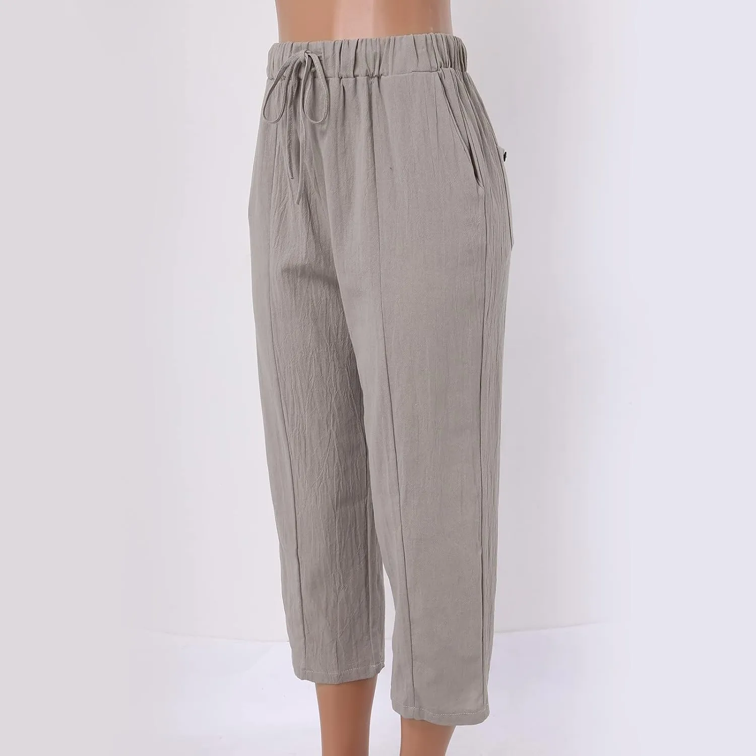 Womens Linen Blend Summer Striped Palazzo Lounge Pants High Waist Straight Plus Size Trousers Office