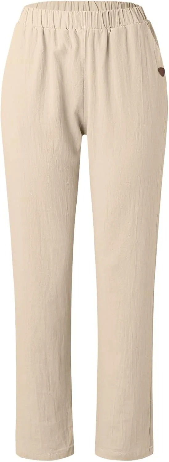 Womens Linen Summer Drawstring Pant Trousers Low Waist Bootcut Slim-Fit Palazzo Pants Trendy