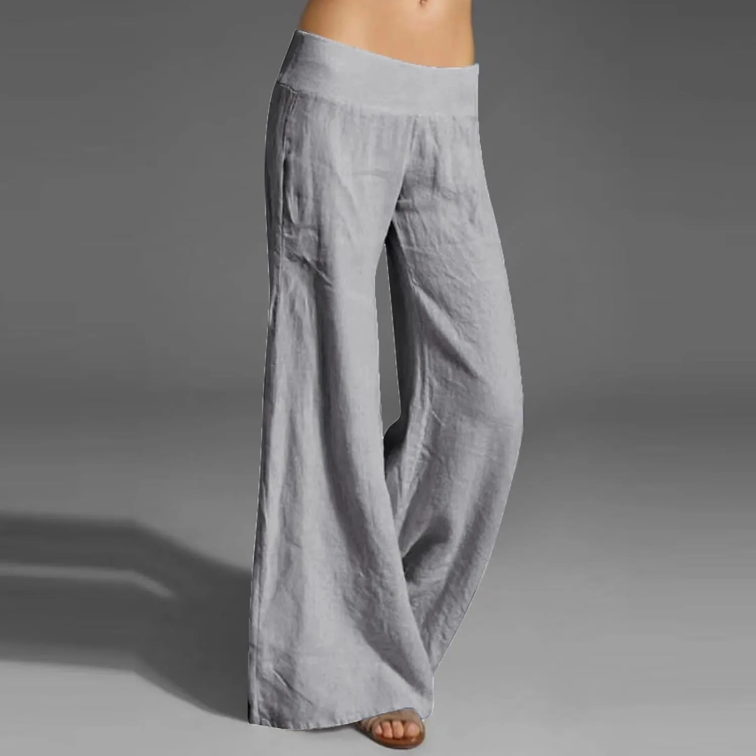 Womens Linen Summer Palazzo Palazzo Pants Low Waist Stretchy Straight Slim-Fit Pants Work Business