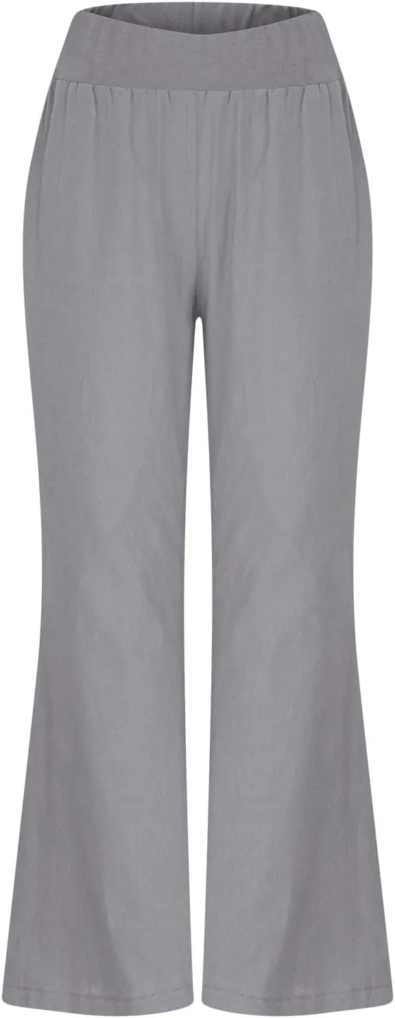 Womens Linen Summer Palazzo Palazzo Pants Low Waist Stretchy Straight Slim-Fit Pants Work Business