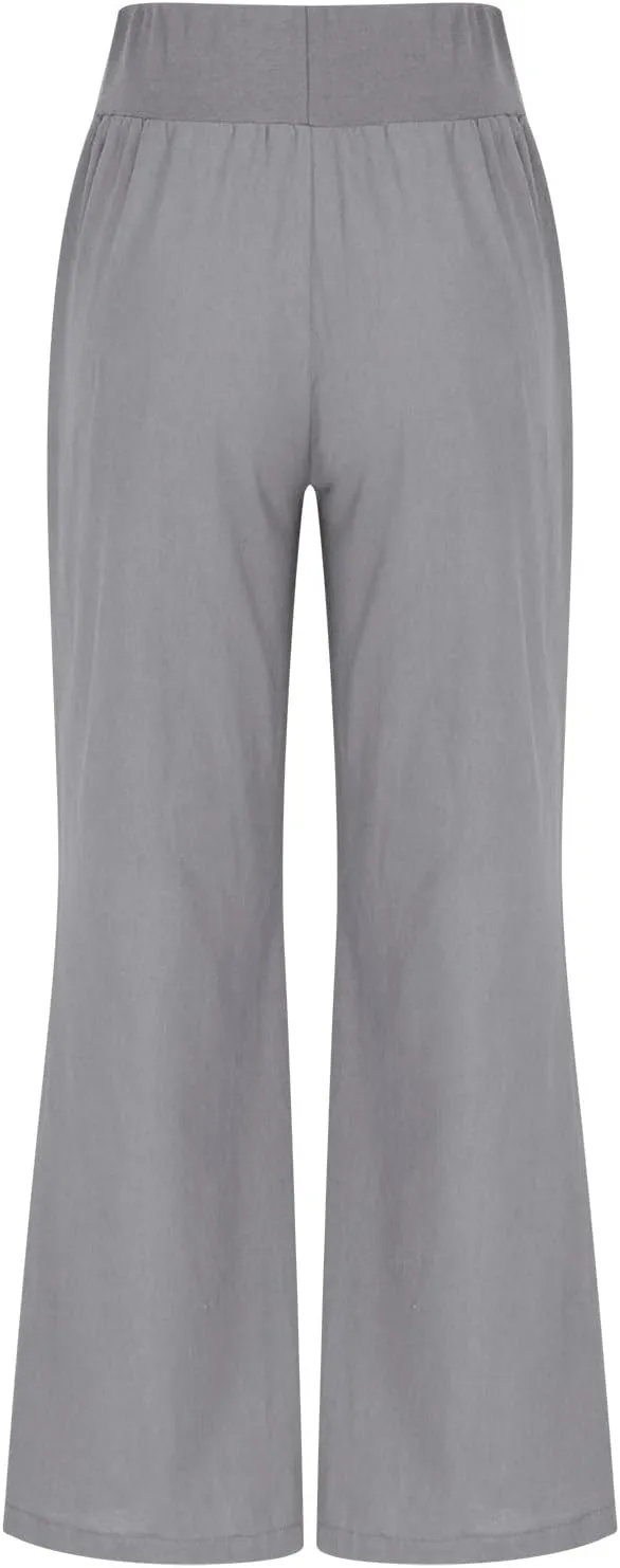 Womens Linen Summer Palazzo Palazzo Pants Low Waist Stretchy Straight Slim-Fit Pants Work Business