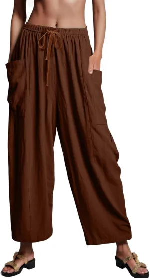Womens Linen Summer Palazzo Palazzo Pants Low Waist Stretchy Straight Slim-Fit Pants Work Business