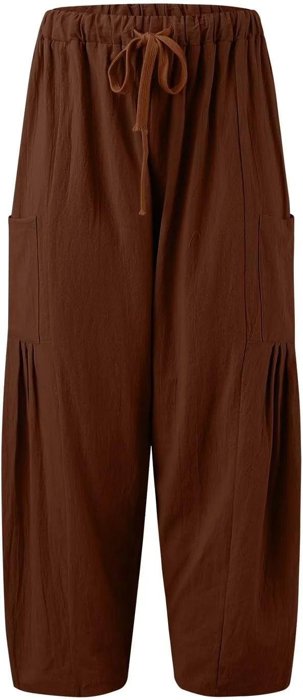 Womens Linen Summer Palazzo Palazzo Pants Low Waist Stretchy Straight Slim-Fit Pants Work Business